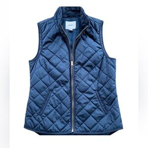 Old Navy Ladies Quilted Vest Navy Gold Tone Zipper Slash Pockets Small NWOT